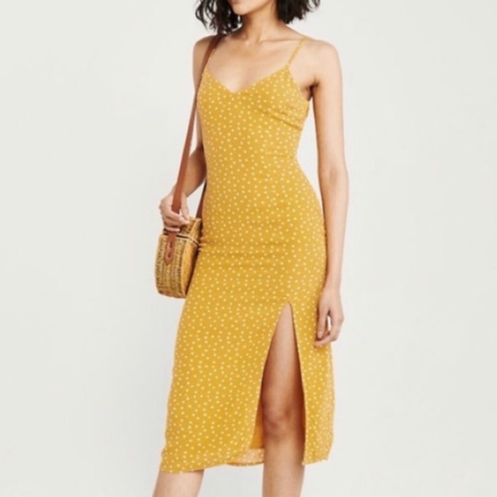 Abercrombie Yellow Polka Dot Midi Dress